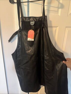 ARULA Black Faux Leather Overall Apron